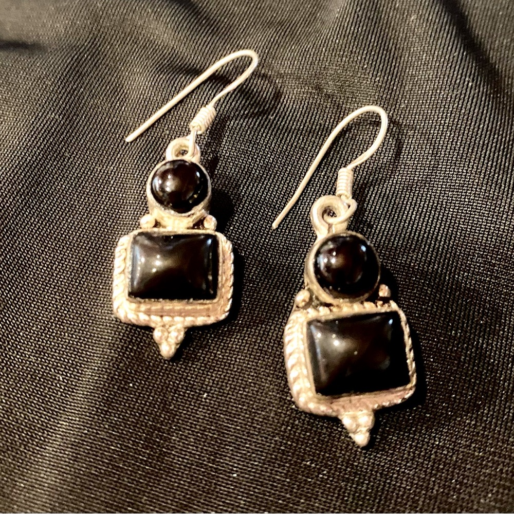 Black Agate Earrings in .925 Sterling Silver.